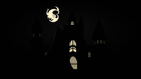 A logo inspired by a classic Disney villain's silhouette casting a spell in an old castle, rendered with chiaroscuro lighting