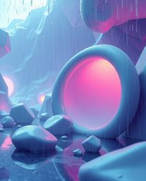 Explore dreamlike and surreal imagery featuring 3D shapes adorned with smooth gradient textures in a futuristic art style. Im