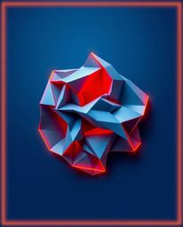 Explore intricate origami-style art featuring futuristic 3D fluid shapes with glowing edges against a deep blue background. T