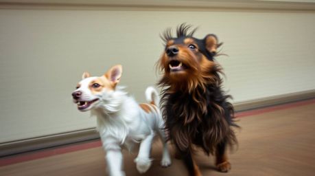 Capture the magic of a dynamic long-exposure photograph featuring a duo of talking animals engaged in mischievous antics. Exp
