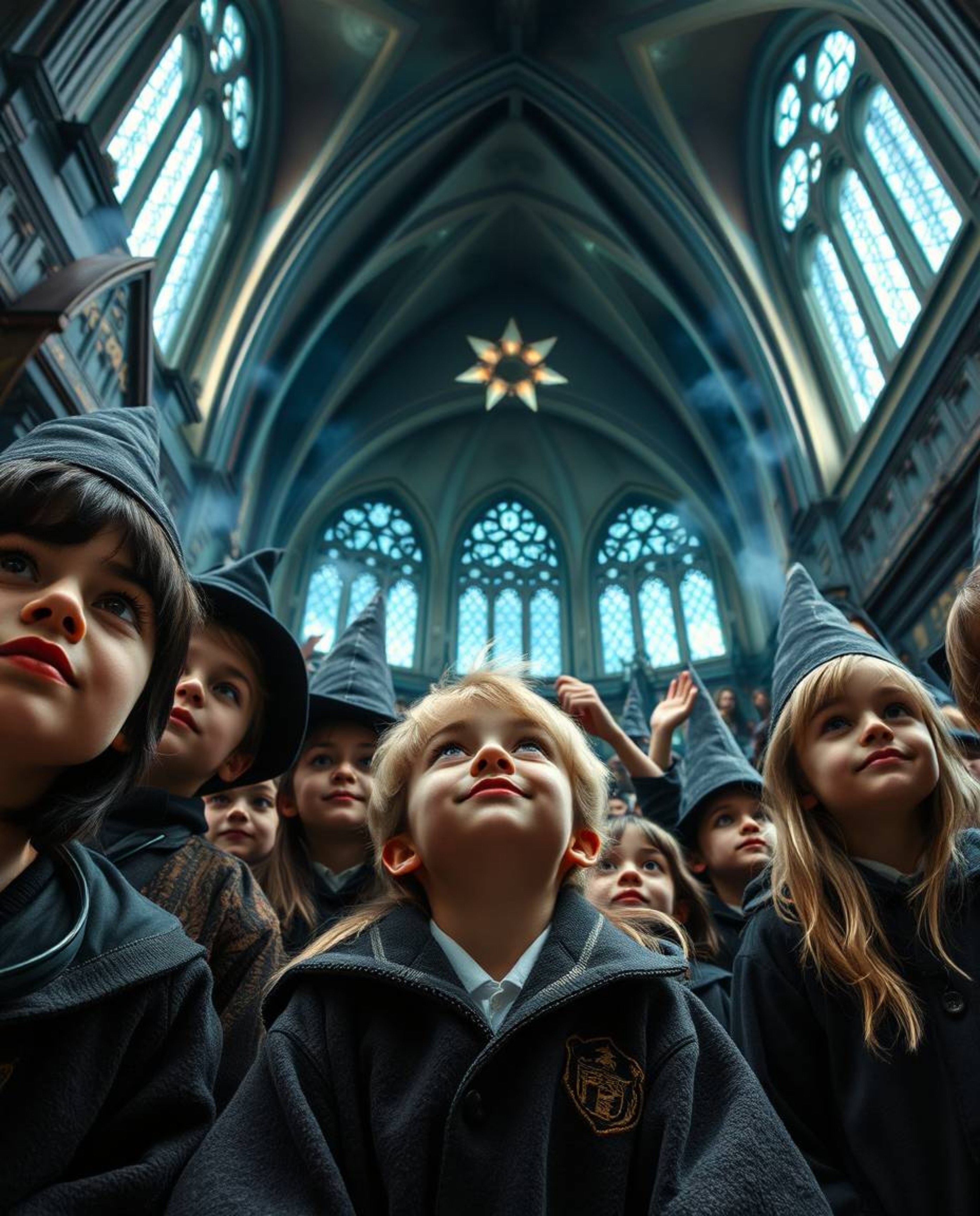 Experience the wonder of a magical school teeming with young wizards, captured in a stunning high-resolution stock photo.  Th