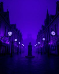 Experience an unsettling atmosphere with an empty town square, dominated by the sound of ticking clocks and infused with deep