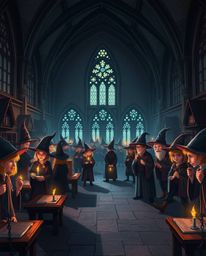 Explore a magical school teeming with young wizards, brought to life with striking chiaroscuro lighting and seamless gradient