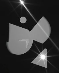 A captivating classic black and white photograph showcasing abstract shapes distorted with glitch effects, fragmentation, and