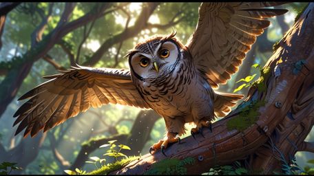 In a creative and heartwarming scene that combines the visual charm of Pixar and anime, a wise blind owl takes on the role of