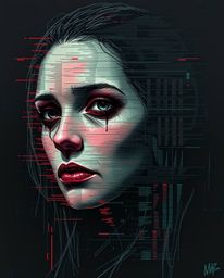 Explore a collection of unsettling digital glitch art portraits.  Each piece features a corrupted data aesthetic, pixelated s