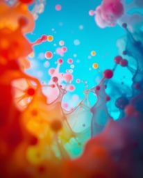 A mesmerizing macro photograph captures the vibrant splashes of ink swirling in water, creating a dreamlike and enchanting sc