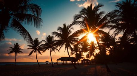 Experience the mesmerizing beauty of a tropical sunset beach through extreme macro close-up photography.  Backlighting silhou
