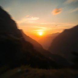 Experience a breathtaking dynamic sunset over a serene mountain valley. This captivating scene is rendered in vibrant complem