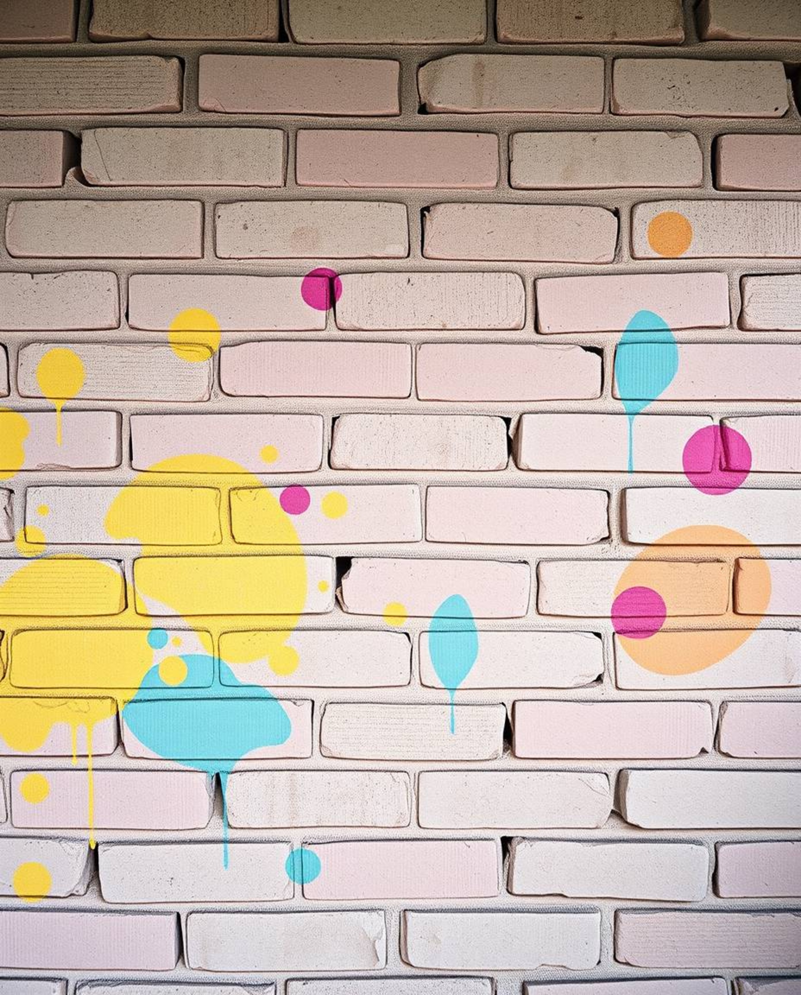 Discover stunning fine art photography featuring soft pastel graffiti-style splashes on a brick wall. This collection showcas