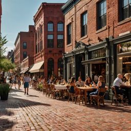 Experience the charm of a vibrant street nestled in a historic district.  Red-brick buildings create a picturesque backdrop f