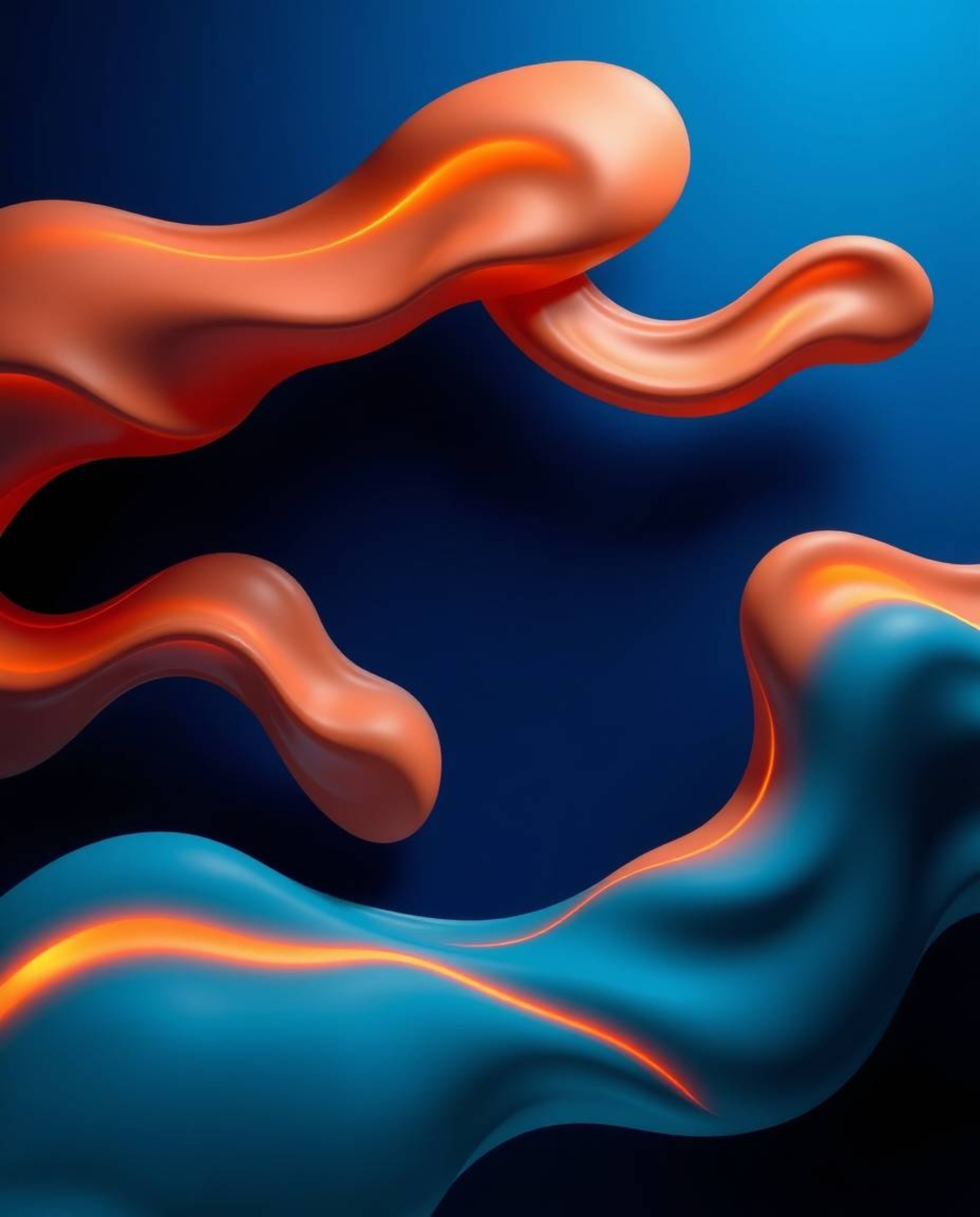 Experience the mesmerizing allure of futuristic 3D fluid shapes adorned with glowing edges, set against a captivating deep bl