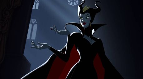 A classic Disney villain, graceful and elegant with refined features, casts a spell within an imposing castle bathed in stron