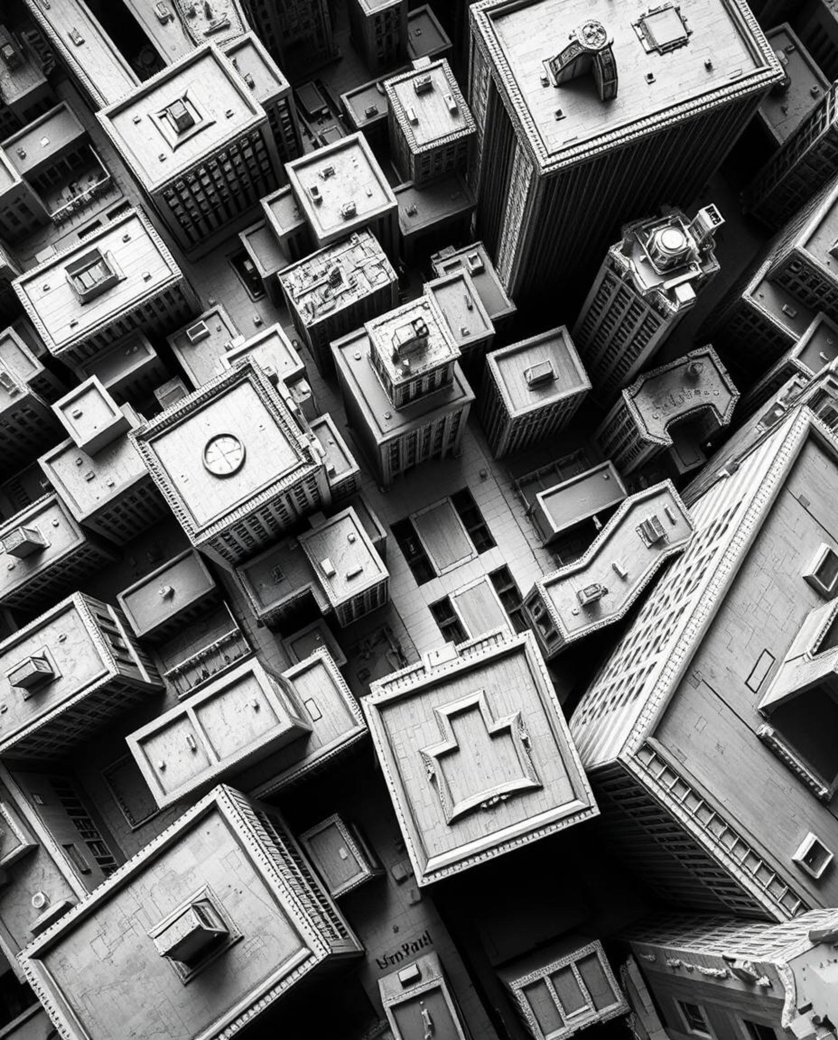A stunning architectural photograph showcases a classic abstract city map composed of geometric shapes. Viewed from above, th