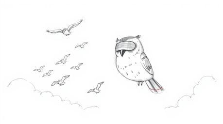 A heartwarming Pixar-esque scene featuring a blind owl with soft, expressive features. The owl, despite its blindness, is tea