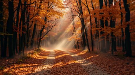 Experience a thrilling chase through a mesmerizing looping forest background bathed in warm autumn colors.  Volumetric lighti