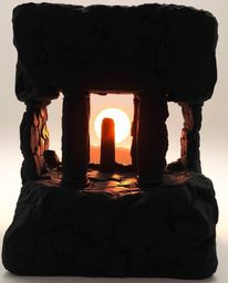 Experience ancient stone ruins at sunset, powerfully rendered as a sculptural clay artwork. This piece is defined by its inte