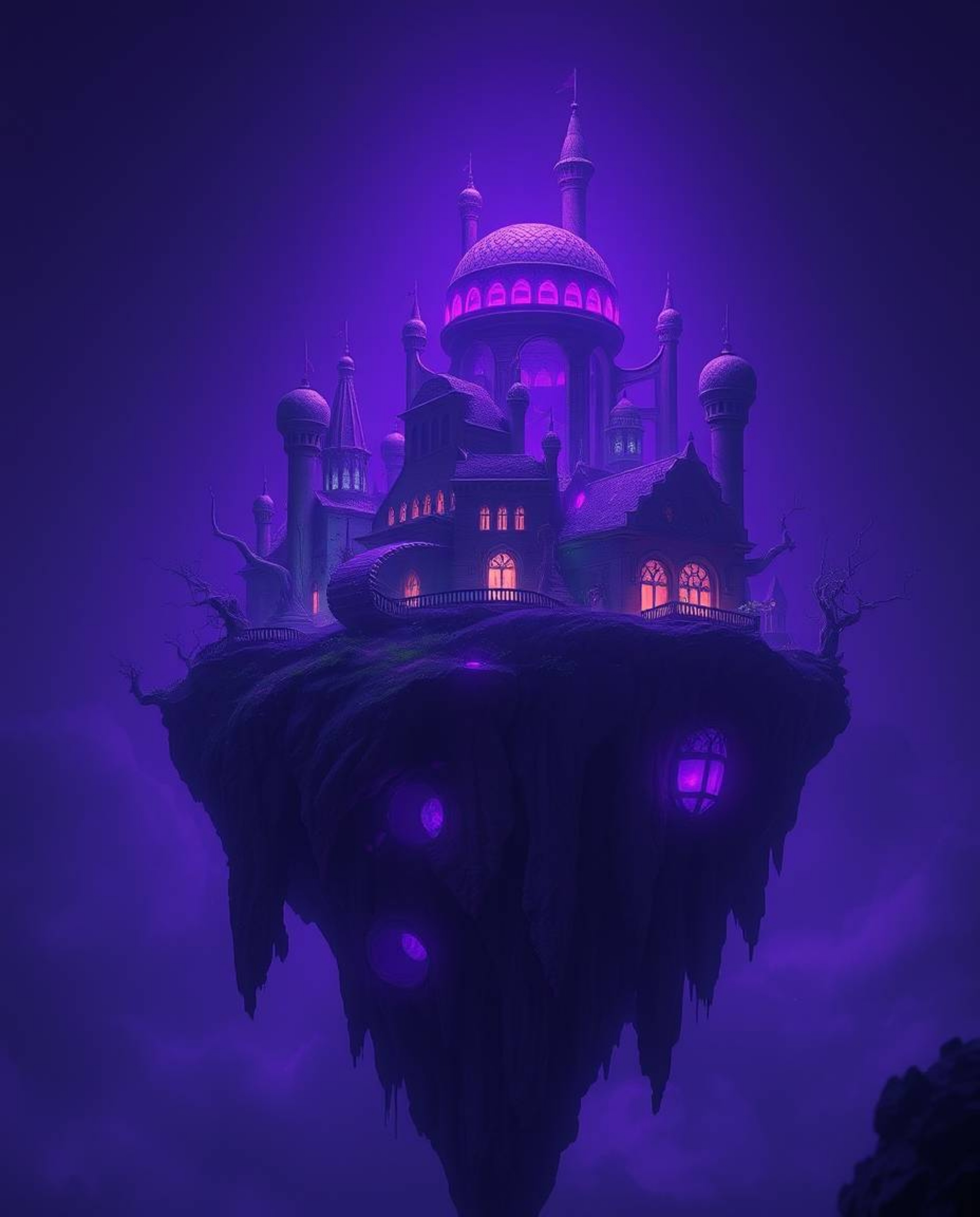 Explore a surreal floating island featuring strange and captivating architecture. Immerse yourself in an ethereal vibe bathed