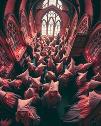Explore a magical school teeming with young wizards, captured from a high-angle perspective in mesmerizing infrared tones. Th