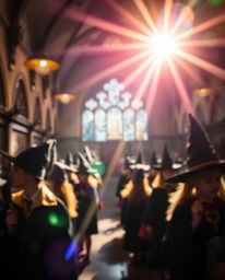 Immerse yourself in a magical world with this captivating image.  A bright lens flare and blurred bokeh create a whimsical at