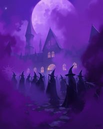 A captivating digital painting showcasing a magical school teeming with young wizards, completely shrouded in a dense, ethere