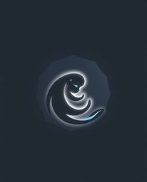 A logo design featuring a friendly sea creature and a child depicted in geometric shapes and clean lines, illuminated by a ge