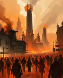 A city engulfed in flames, a scene of chaos and motion captured in a digital sketch. Utilizing loose, painterly strokes and s