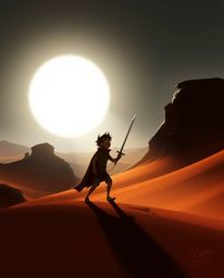 Embark on a thrilling Disney-style desert adventure alongside a brave hero, brought to life with dramatic chiaroscuro lightin