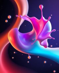 Explore a realm of surreal digital art featuring abstract 3D colorful splash shapes suspended in space. This artwork masterfu