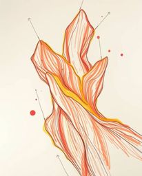 This artwork combines a warm, hand-drawn sketch aesthetic with futuristic 3D fluid shapes that feature glowing edges. The pie