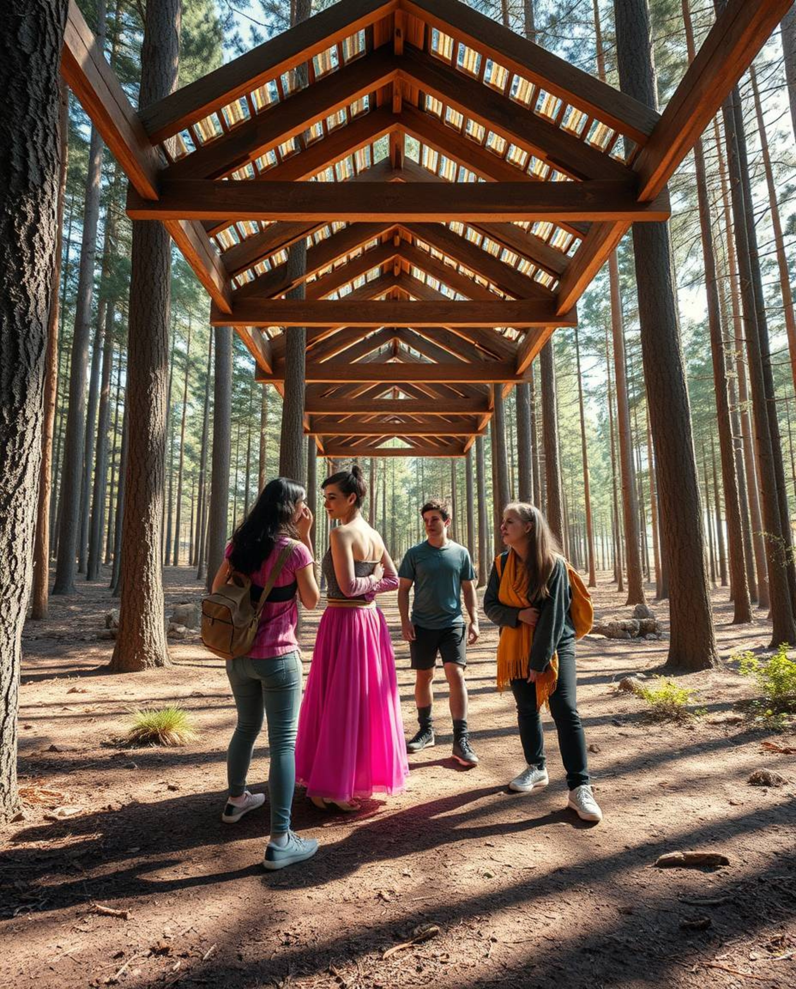 Discover stunning architectural color photography capturing a group of friends with unique powers exploring a mystical forest