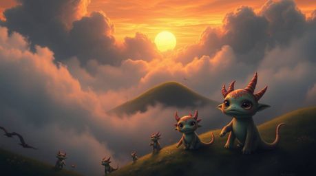 Discover enchanting surreal paintings depicting fog-shrouded hills bathed in the golden light of sunset.  These whimsical art