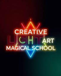 This logo design concept is inspired by a creative light art magical school. It features vivid electric colors and abstract g