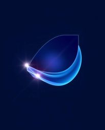 This logo design features bright lens flares illuminating futuristic 3D fluid shapes arranged in clean, geometric lines again