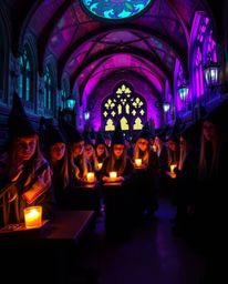 Immerse yourself in a breathtaking view of a magical school brimming with young wizards.  Captured from a low angle, the scen