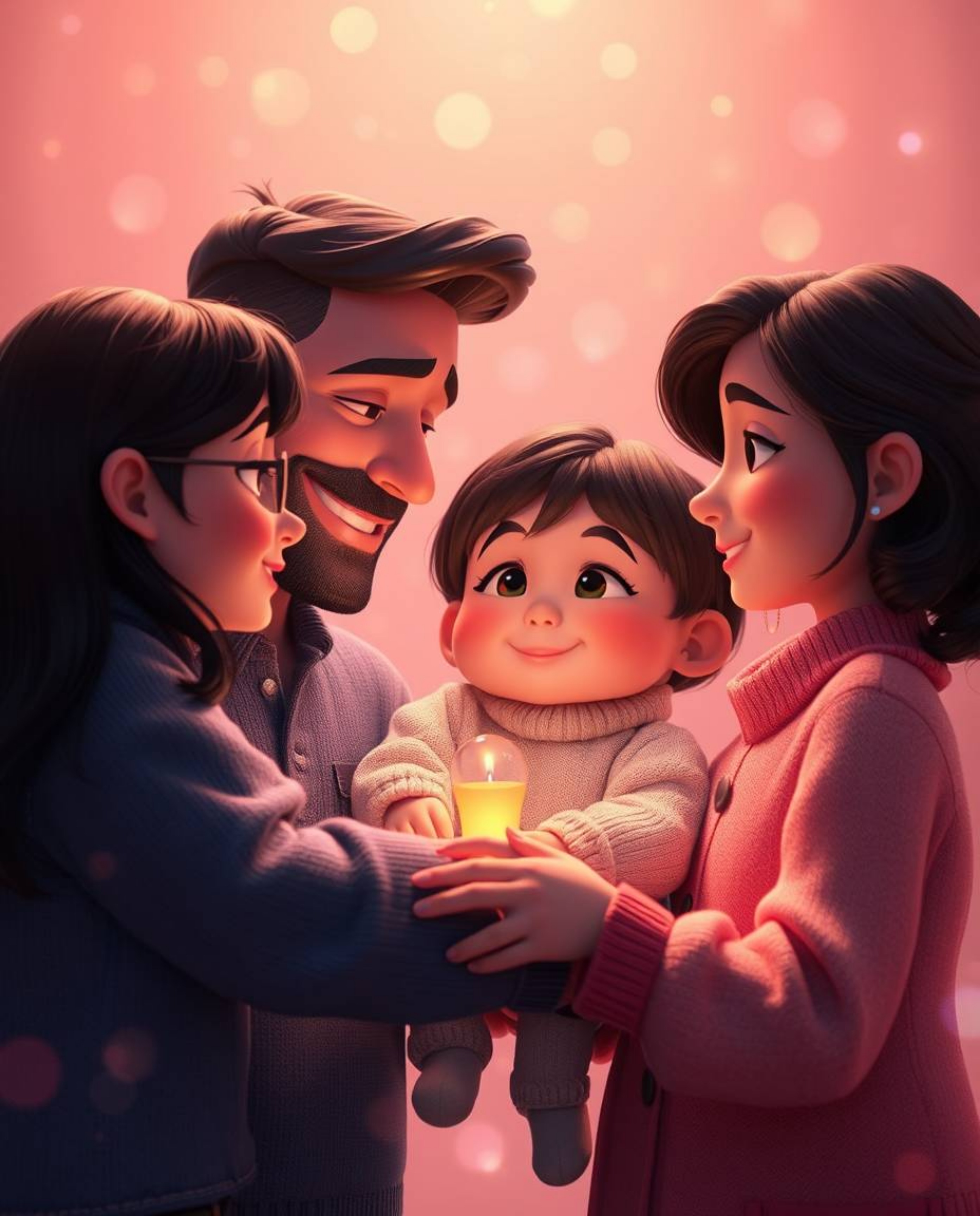 Experience the warmth of a heartfelt family reunion depicted in stunning Pixar style. This image features a soft cinematic ha