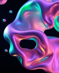 Experience the mesmerizing beauty of smooth 3D fluid shapes with metallic textures gracefully floating in zero gravity. These