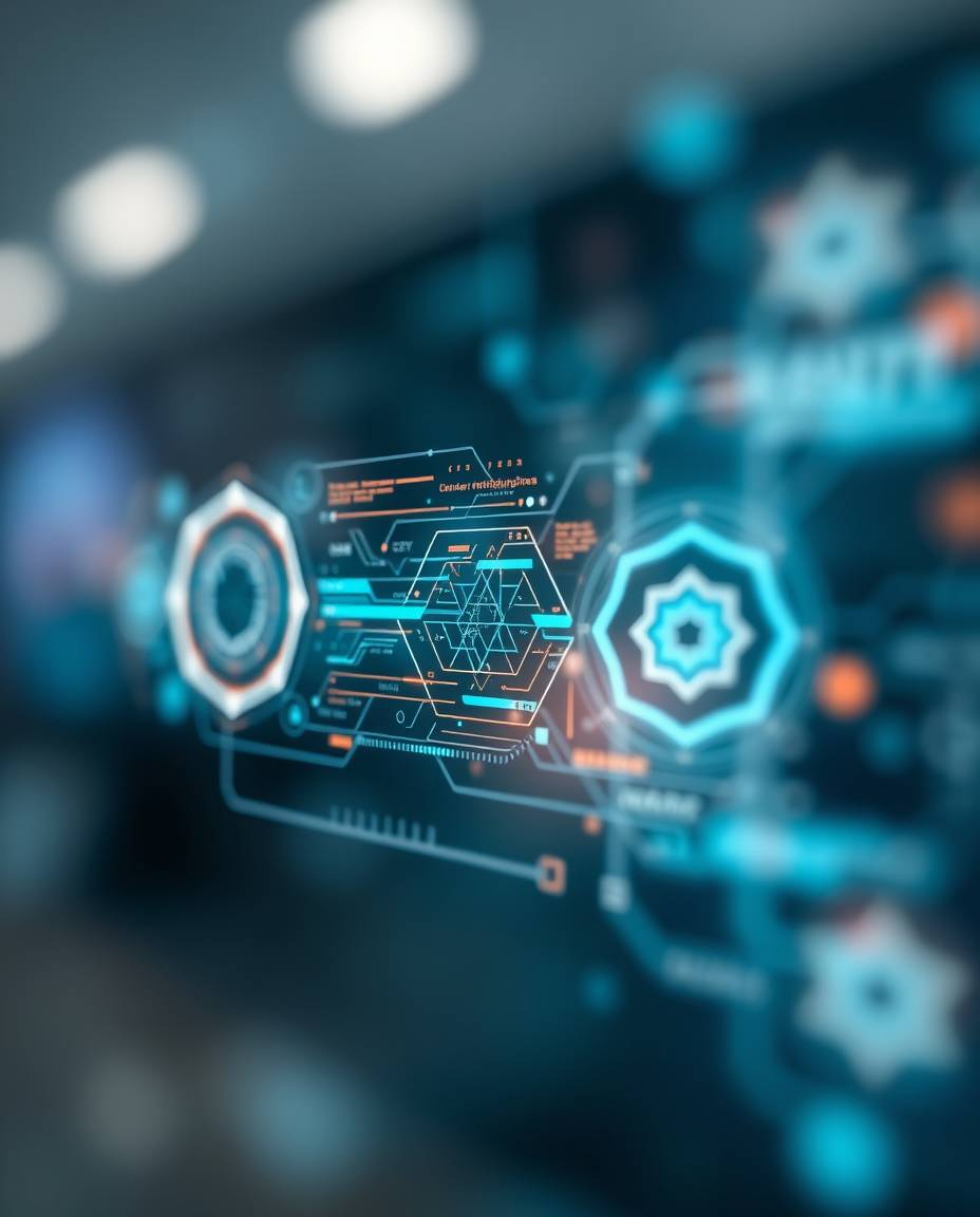 A captivating digital artwork showcasing a sharply focused futuristic interface composed of intricate geometric patterns and 