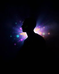 This artwork features a compelling blend of high contrast and low-key lighting, creating an ethereal and spiritual vibe.  Col