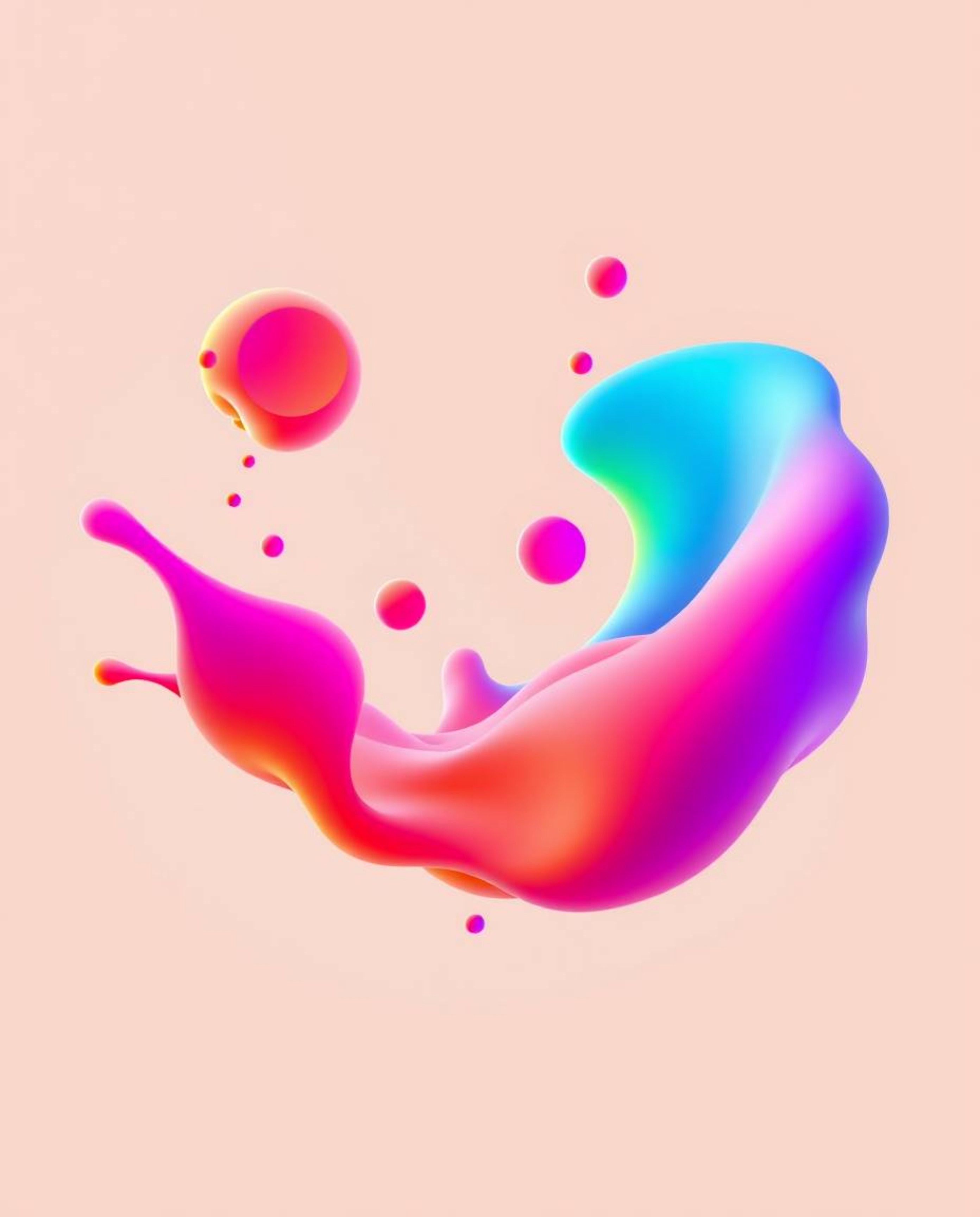 A mesmerizing piece of digital art showcases abstract 3D colorful splash shapes floating serenely in space.  The simple yet v