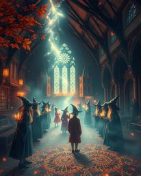 Explore a magical school teeming with young wizards, captured in breathtaking light art. Experience an ethereal and spiritual