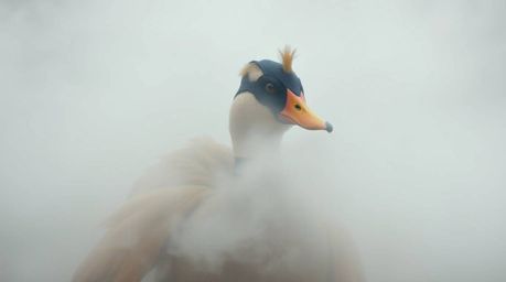 This high-resolution stock photo features a duck hilariously dressed in a zany superhero costume, almost entirely hidden by a