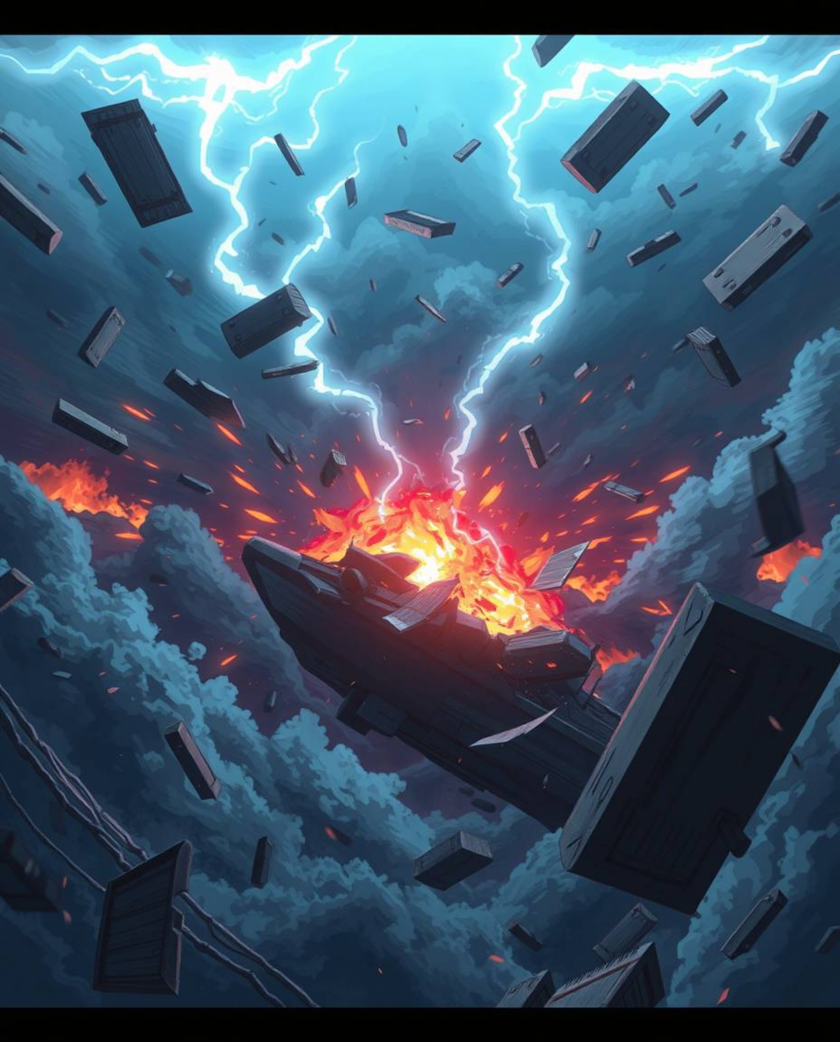 Experience a captivating Isekai anime-style depiction of a surreal storm where objects defy gravity, propelled by intense dra