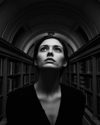 A classic black and white image captures a person with a neutral skin tone in a contemplative state, discovering a hidden und