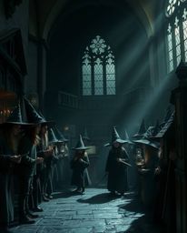 A magical school teeming with young wizards is brought to life with a strong, moody style, heavily emphasizing contrasting ch