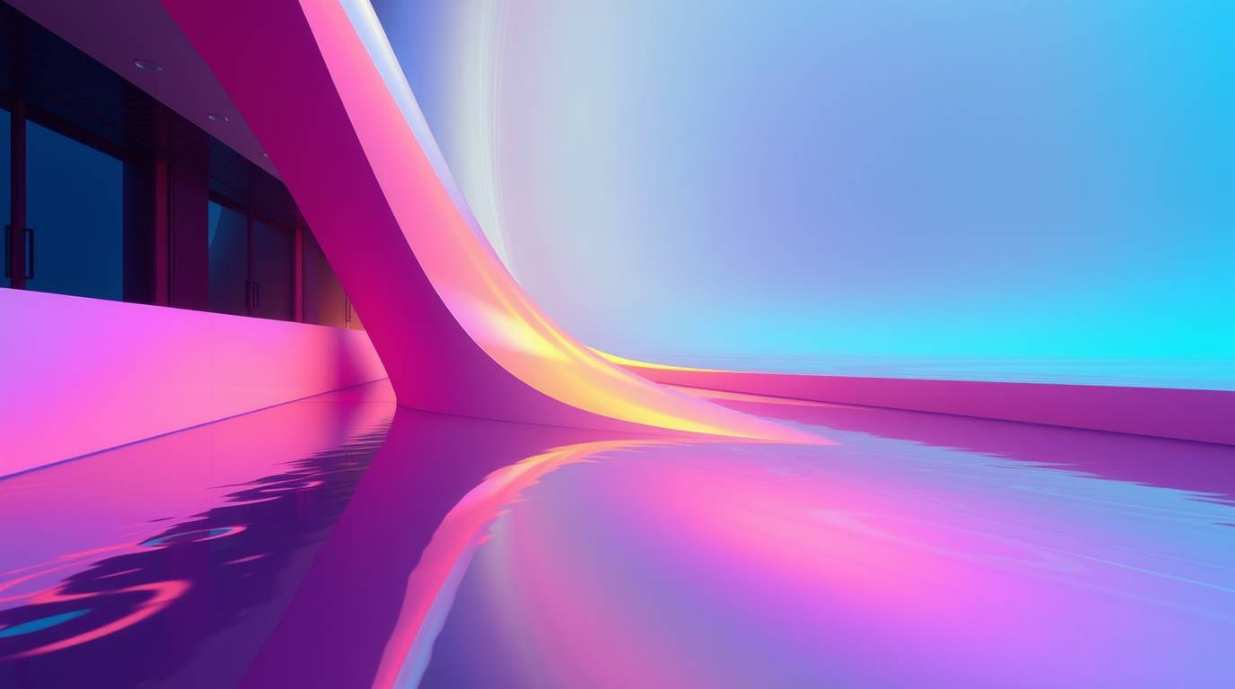 Explore a captivating collection of architectural color photography featuring iridescent colors and neon gradient textures fl